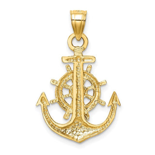 14k Yellow Gold Satin Diamond-Cut Anchor Pendant