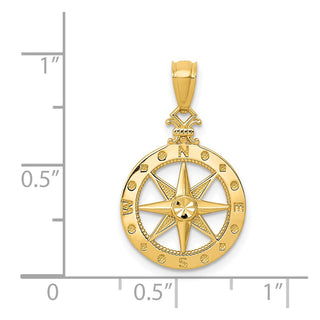 14k Yellow Gold Diamond-cut Polished Compass Pendant K6095