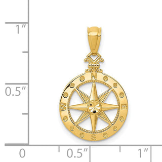 14k Yellow Gold Diamond-cut Polished Compass Pendant K6095