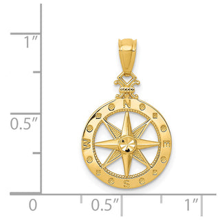 14k Yellow Gold Compass Pendant - 22.3mm, Diamond-Cut, K6095