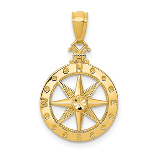 14k Yellow Gold Diamond-cut Polished Compass Pendant K6095