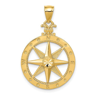 14k Yellow Gold Diamond-cut Polished Compass Pendant K6096