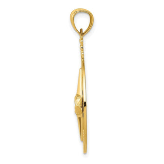 14k Yellow Gold Diamond-cut Polished and Satin Compass Pendant