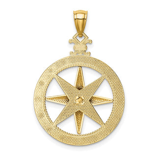 14k Yellow Gold Diamond-cut Polished and Satin Compass Pendant