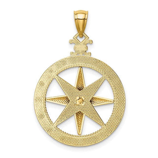 14k Yellow Gold Diamond-cut Polished and Satin Compass Pendant