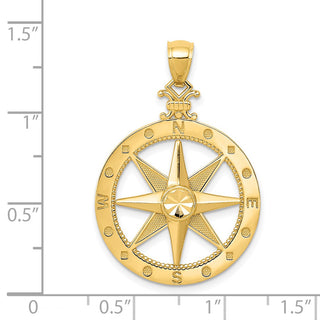 14k Yellow Gold Compass Pendant - 33.6mm, Diamond-Cut & Satin