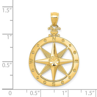 14k Yellow Gold Diamond-cut Polished and Satin Compass Pendant