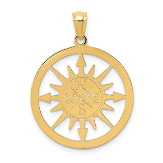 14k Yellow Gold Satin and Polished Lost Without You Compass Pendant