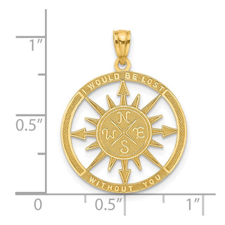 14k Yellow Gold Satin and Polished Lost Without You Compass Pendant