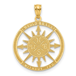14k Yellow Gold Satin and Polished Lost Without You Compass Pendant