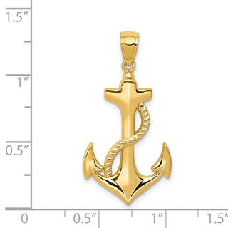 14k Yellow Gold Polished Anchor w/Rope Pendant K6100