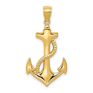 14k Yellow Gold Polished Anchor w/Rope Pendant K6100