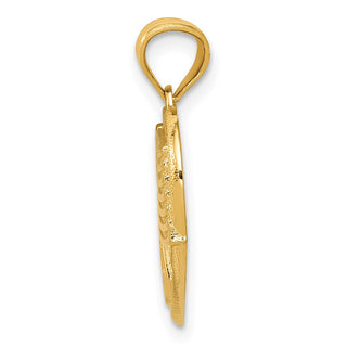 14k Yellow Gold and Rhodium Polished American Flag and USA In Heart Pendant