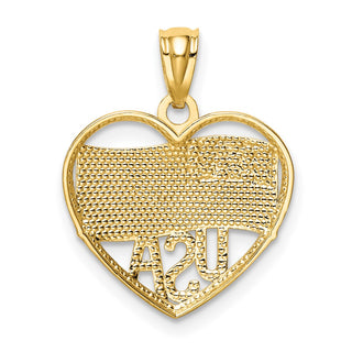 14k Yellow Gold and Rhodium Polished American Flag and USA In Heart Pendant