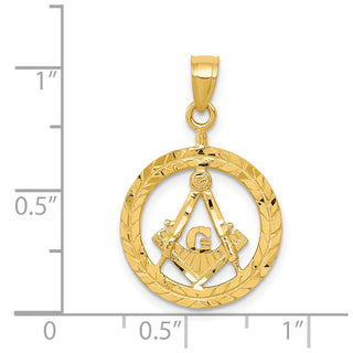 14k Yellow Gold Masonic Symbol In Wreath Pendant