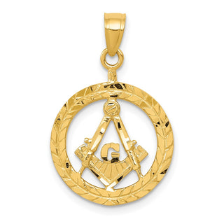 14k Yellow Gold Masonic Symbol In Wreath Pendant