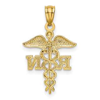14k Yellow Gold Diamond-cut Polished RN Nurse Pendant K6119