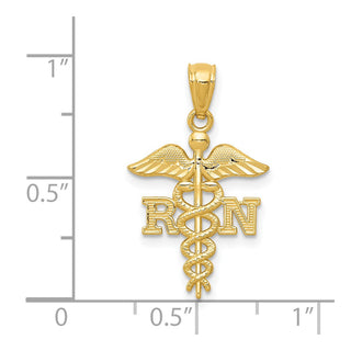 14k Yellow Gold Diamond-cut Polished RN Nurse Pendant K6119