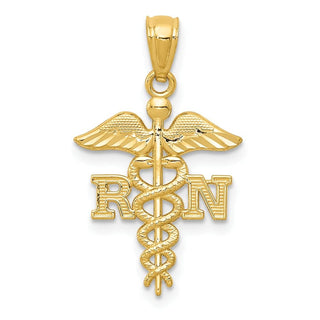 14k Yellow Gold Diamond-cut Polished RN Nurse Pendant K6119