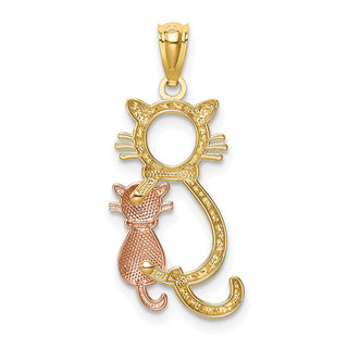 14k Yellow and Rose Gold Polished and Diamond-cut Sitting Cats Pendant
