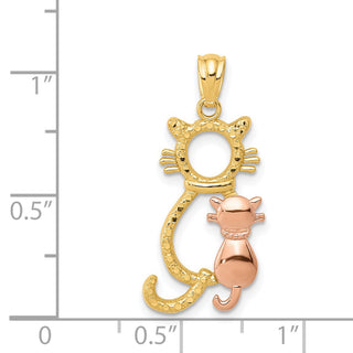 14k Yellow and Rose Gold Polished and Diamond-cut Sitting Cats Pendant