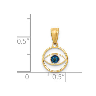 14k Yellow Gold Polished Enameled Eye Pendant