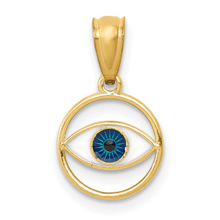14k Yellow Gold Polished Enameled Eye Pendant