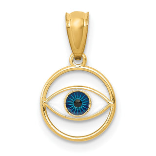 14k Yellow Gold Polished Enameled Eye Pendant