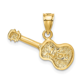 14k Yellow Gold Satin Diamond-Cut Acoustic Guitar Pendant