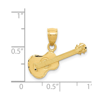 14k Yellow Gold Satin Diamond-Cut Acoustic Guitar Pendant