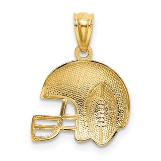 14k Yellow Gold and Rhodium Satin and Polished Football On Helmet Pendant