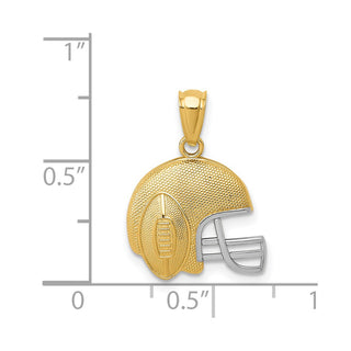 14k Yellow Gold and Rhodium Satin and Polished Football On Helmet Pendant