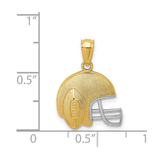 14k Yellow Gold and Rhodium Satin and Polished Football On Helmet Pendant