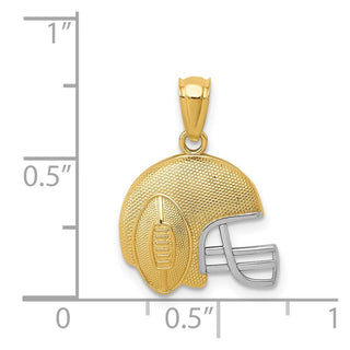 14k Yellow Gold and Rhodium Satin and Polished Football On Helmet Pendant
