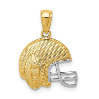 14k Yellow Gold and Rhodium Satin and Polished Football On Helmet Pendant