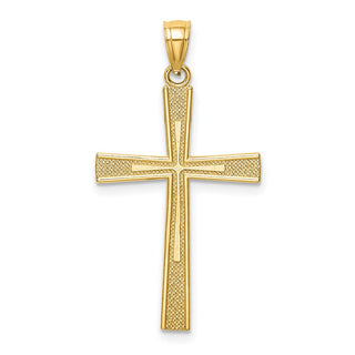 14k Yellow Gold Reversible Satin/Diamond-Cut Cross Pendant