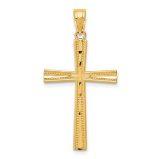 14k Yellow Gold Reversible Satin/Diamond-Cut Cross Pendant