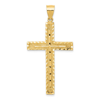 14k Yellow Gold Polished and Textured Diamond-Cut Latin Cross Pendant