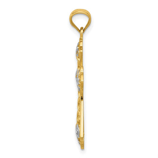 14k Yellow Gold and Rhodium Polished Diamond-Cut Filigree Cross Pendant K6176