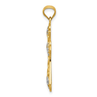 14k Yellow Gold and Rhodium Polished Diamond-Cut Filigree Cross Pendant K6176