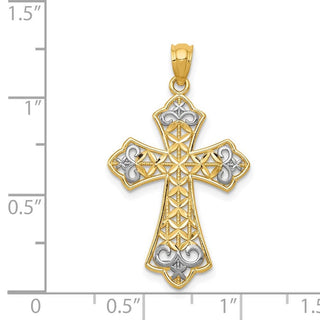 14k Yellow Gold and Rhodium Polished Diamond-Cut Filigree Cross Pendant K6176