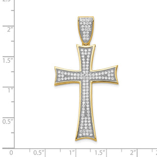 14k Yellow Gold w/Rhodium Micro Pave CZ Large Cross Pendant