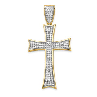14k Yellow Gold w/Rhodium Micro Pave CZ Large Cross Pendant