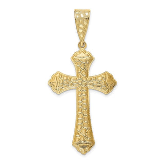 14k Yellow Gold Diamond-Cut Budded Cross Pendant K6223