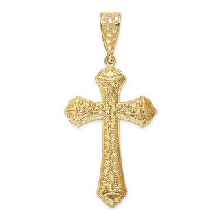 14k Yellow Gold Diamond-Cut Budded Cross Pendant K6223