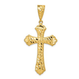 14k Yellow Gold Diamond-Cut Budded Cross Pendant K6223