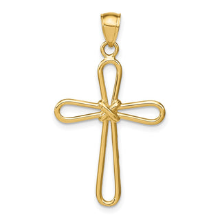 14k Yellow Gold Polished Rounded Cross with -X- Center Pendant K6225