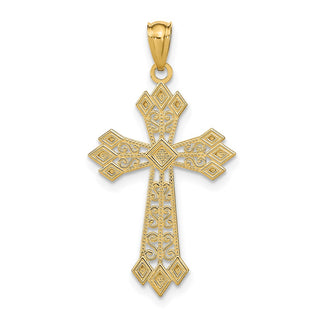 14k Yellow Gold Diamond-Cut Polished Filigree Cross Pendant K6238