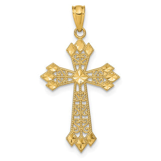 14k Yellow Gold Diamond-Cut Polished Filigree Cross Pendant K6238