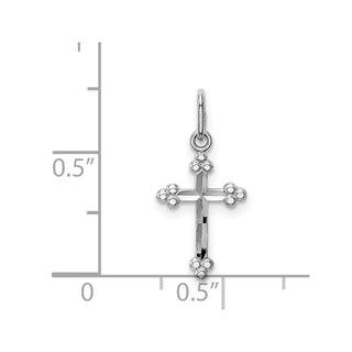 14k White Gold Polished Diamond-cut Small Budded Cross Charm